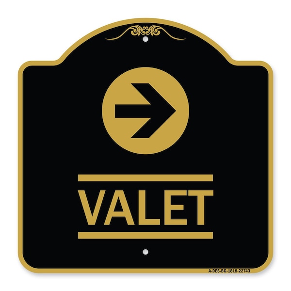 Signmission Designer Series Sign-Valet Right Arrow, Black & Gold Aluminum Sign, 18" x 18", BG-1818-22743 A-DES-BG-1818-22743 - main